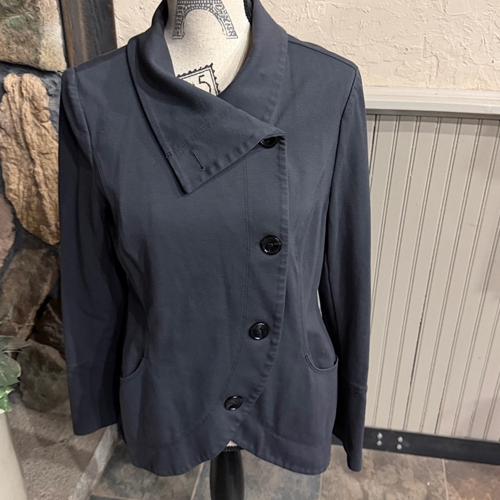 White House Black Market Charcoal Asymmetric Button Blazer - Picture 3 of 7